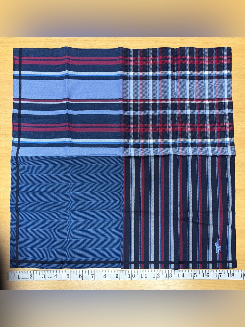 New Polo by Ralph Lauren Patchwork Handkerchief pocket square unisex 18.5”
